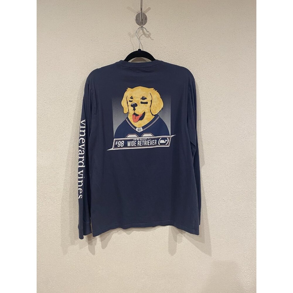Vineyard Vines Shirt Mens Medium Blue Wide Retriever Dog Football Long Sleeve